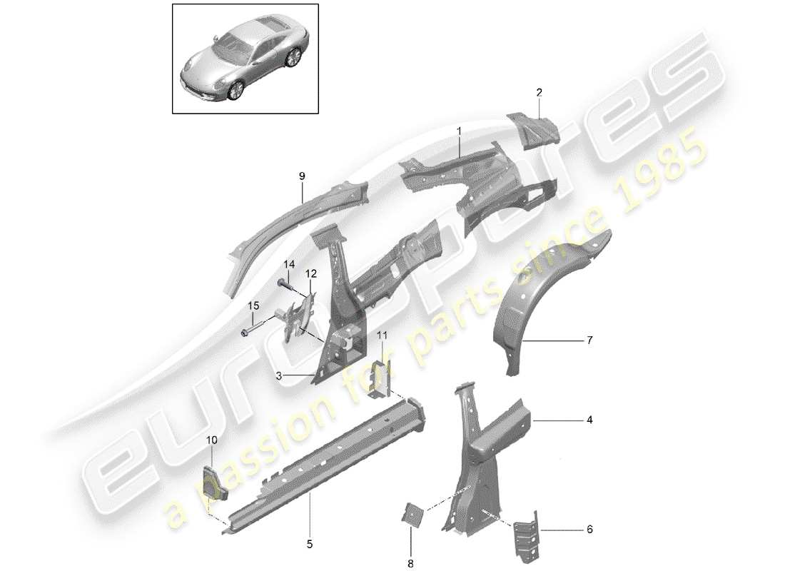 porsche 991 (2013) side panel part diagram