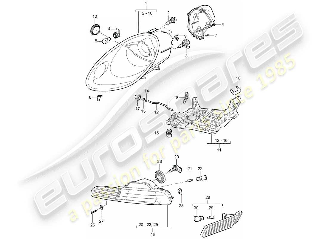 porsche boxster 987 (2005) headlamp part diagram