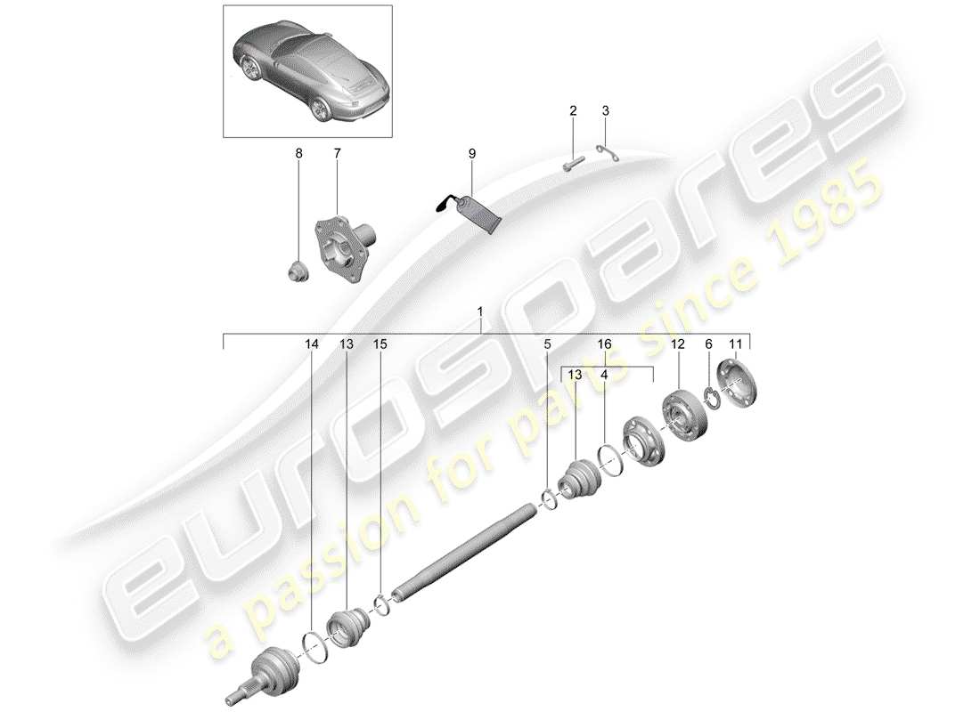 porsche 991 (2016) drive shaft part diagram