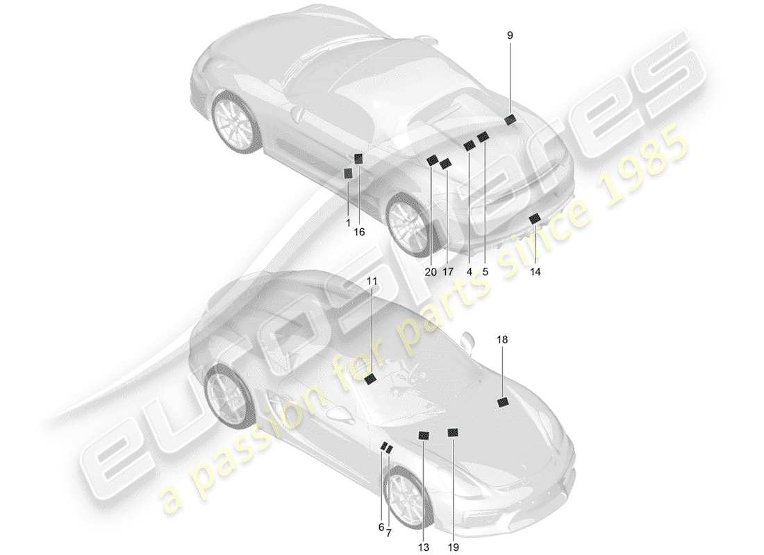 porsche boxster spyder (2016) signs/notices part diagram