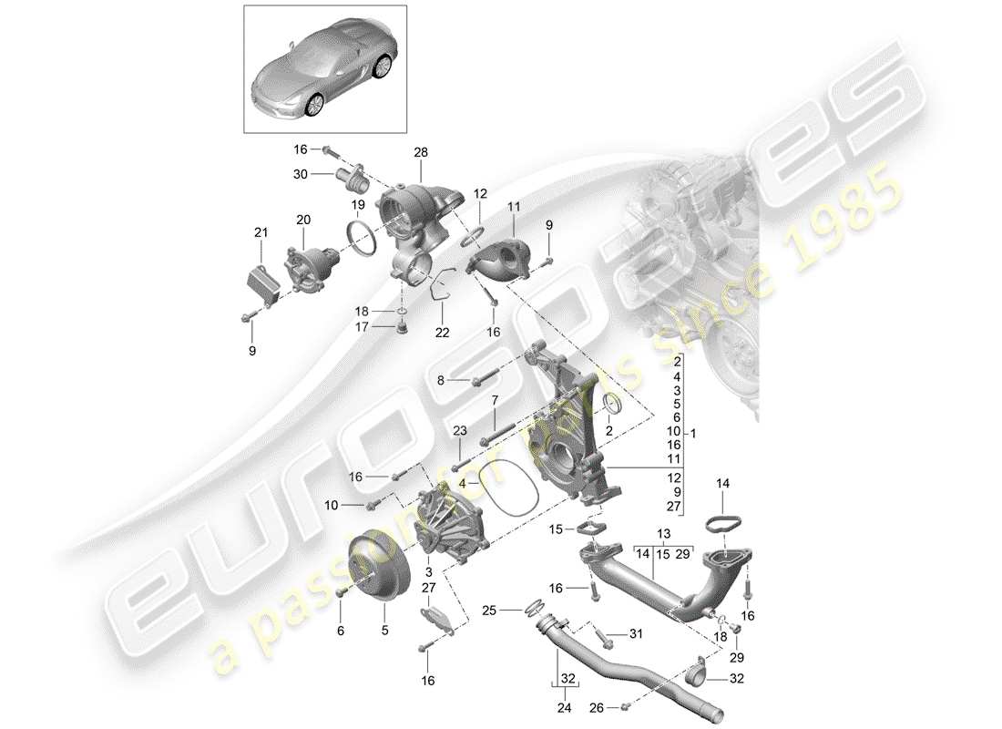 porsche boxster spyder (2016) water pump part diagram