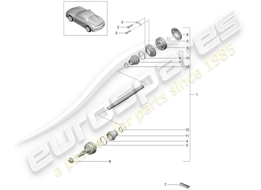 porsche boxster spyder (2016) drive shaft part diagram