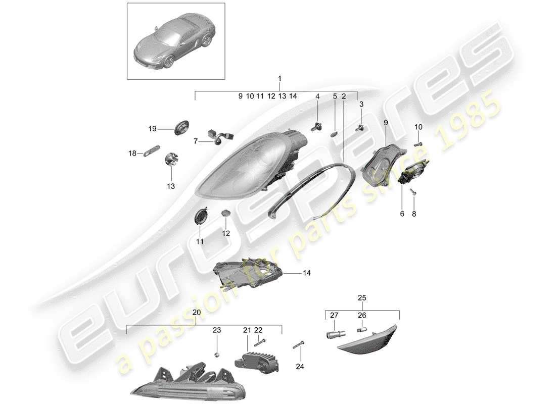 porsche boxster 981 (2016) headlamp part diagram