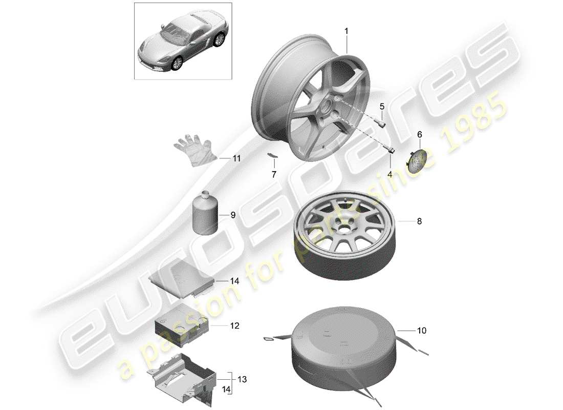 porsche 718 boxster (2020) alloy wheel part diagram