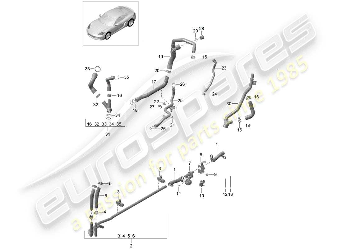 porsche 718 cayman (2017) water cooling part diagram