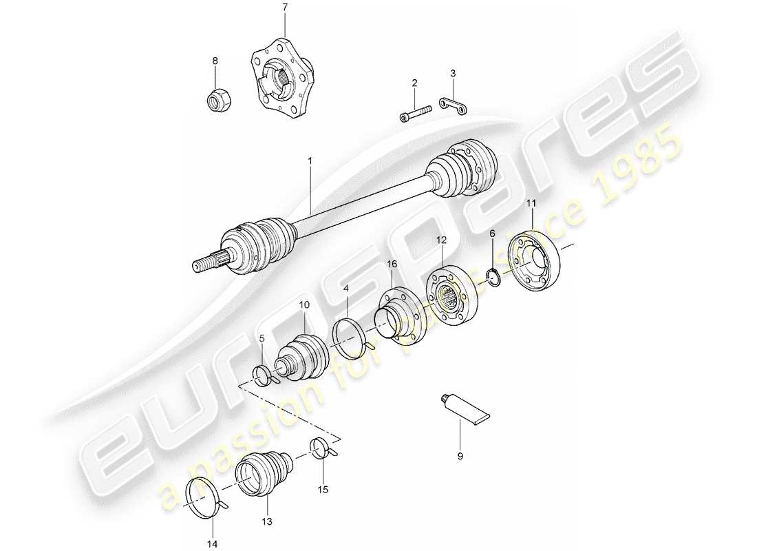 porsche boxster 986 (2001) drive shaft - wheel hub - d - mj 2003>> part diagram