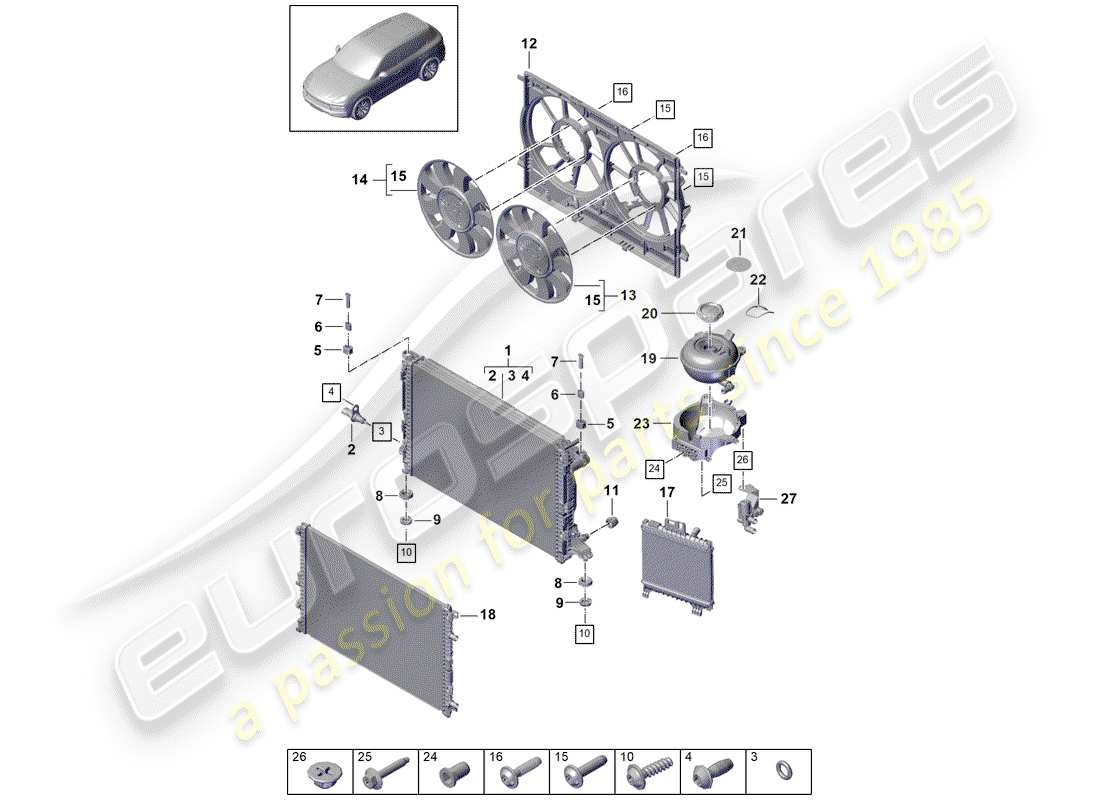 porsche cayenne e3 (2020) water cooling part diagram