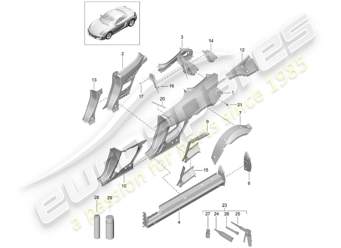 porsche boxster 981 (2016) side panel part diagram