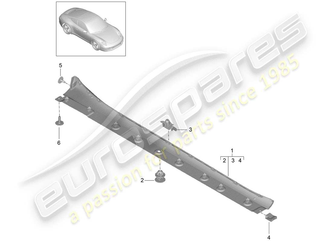 porsche 991 (2012) side member trim part diagram