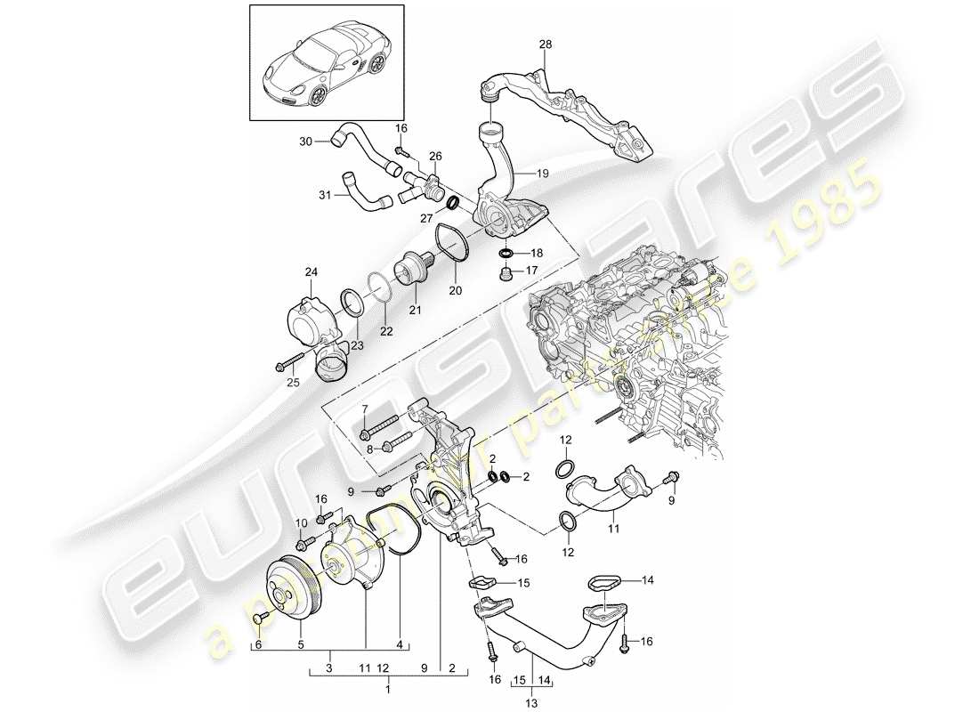 porsche boxster 987 (2012) water pump part diagram