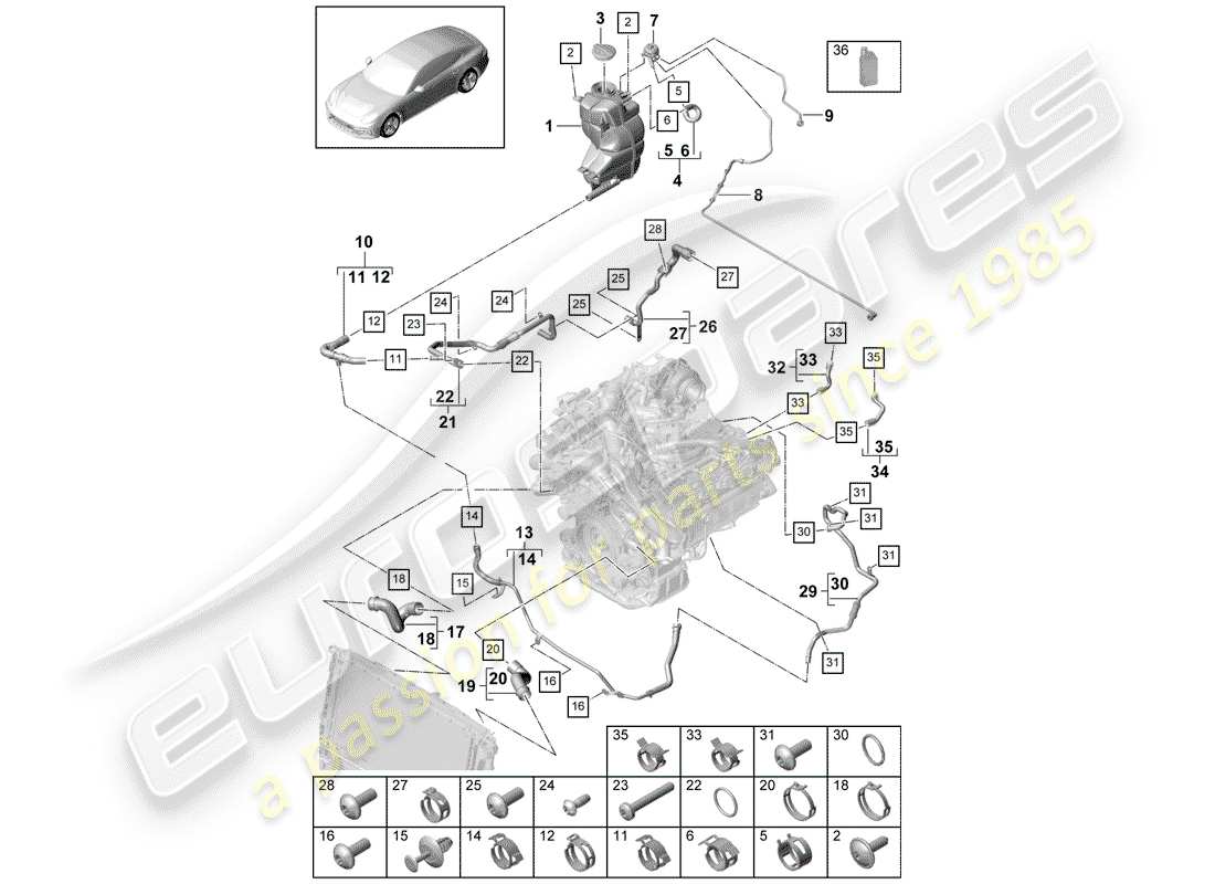 porsche panamera 971 (2020) water cooling part diagram