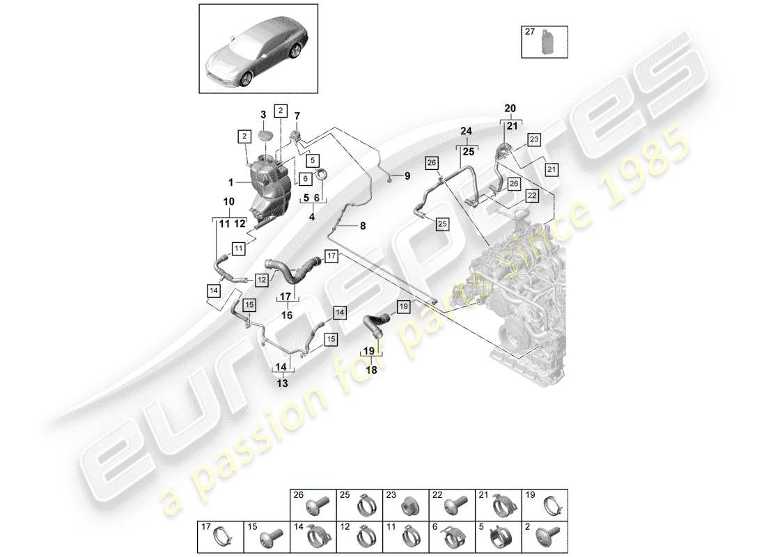 porsche panamera 971 (2020) water cooling part diagram