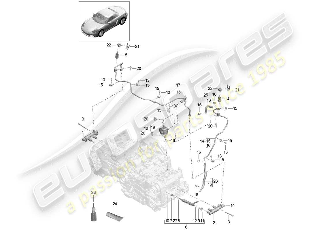 porsche 718 boxster (2020) fuel collection pipe part diagram