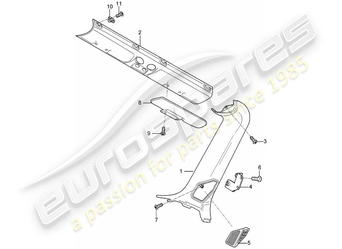 porsche carrera gt (2006) sun vizors - trims - a-pillar part diagram