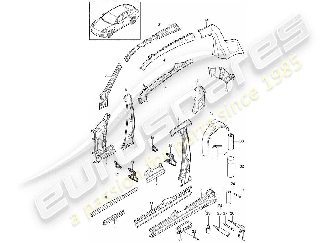 porsche panamera 970 (2016) side panel part diagram