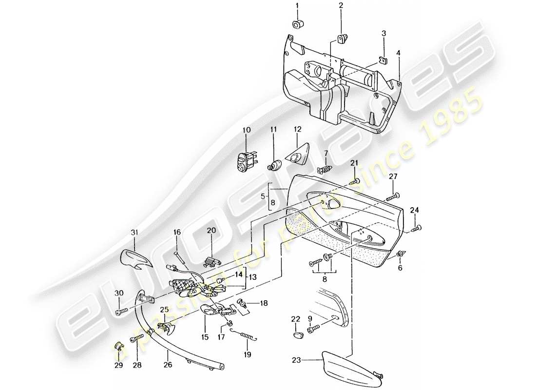 porsche boxster 986 (1997) door panel - accessories part diagram