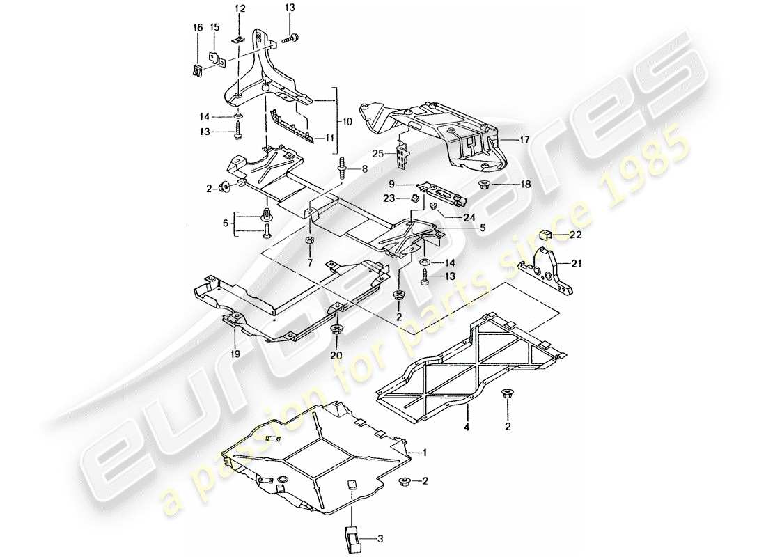 porsche boxster 986 (1997) underbody lining part diagram