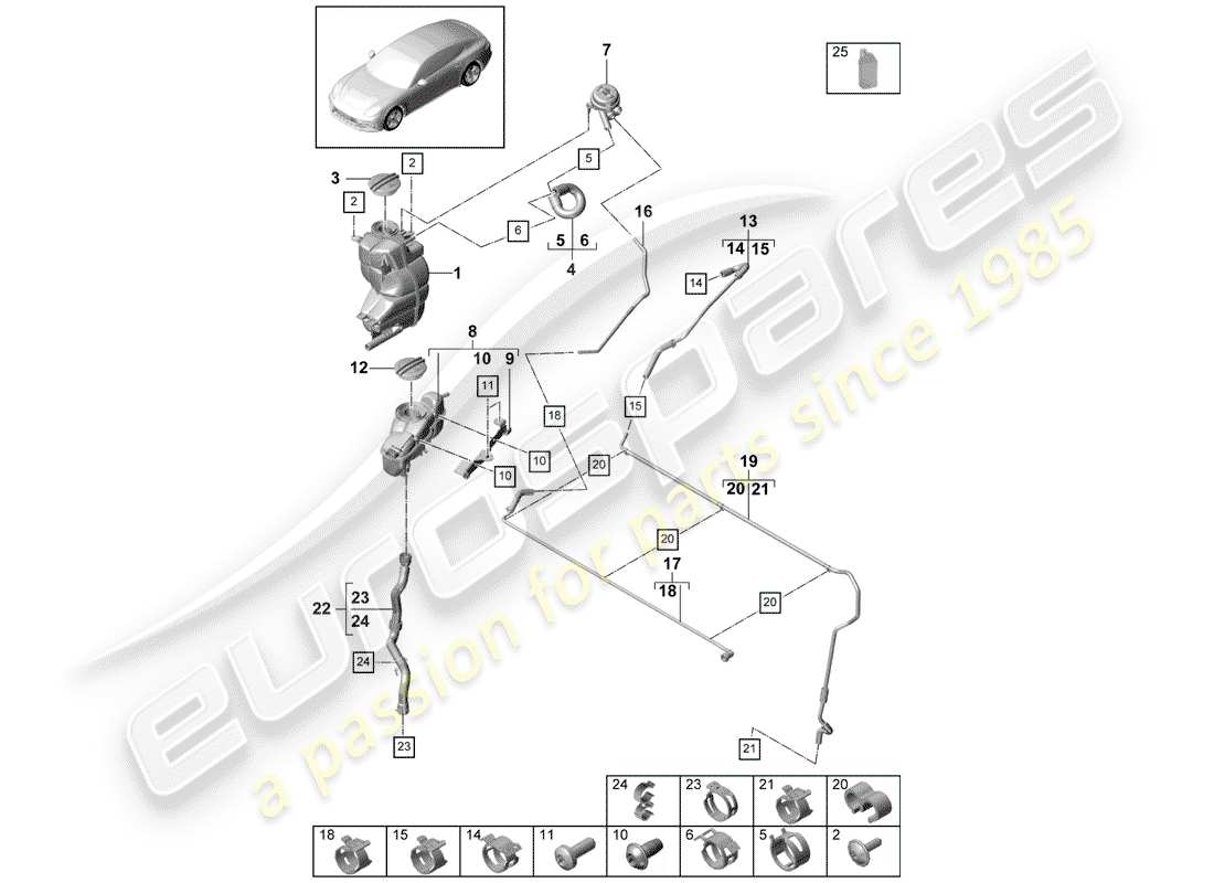 porsche panamera 971 (2020) water cooling part diagram