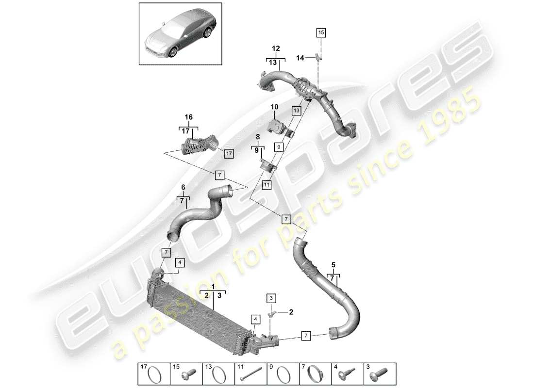 porsche panamera 971 (2020) charge air cooler part diagram