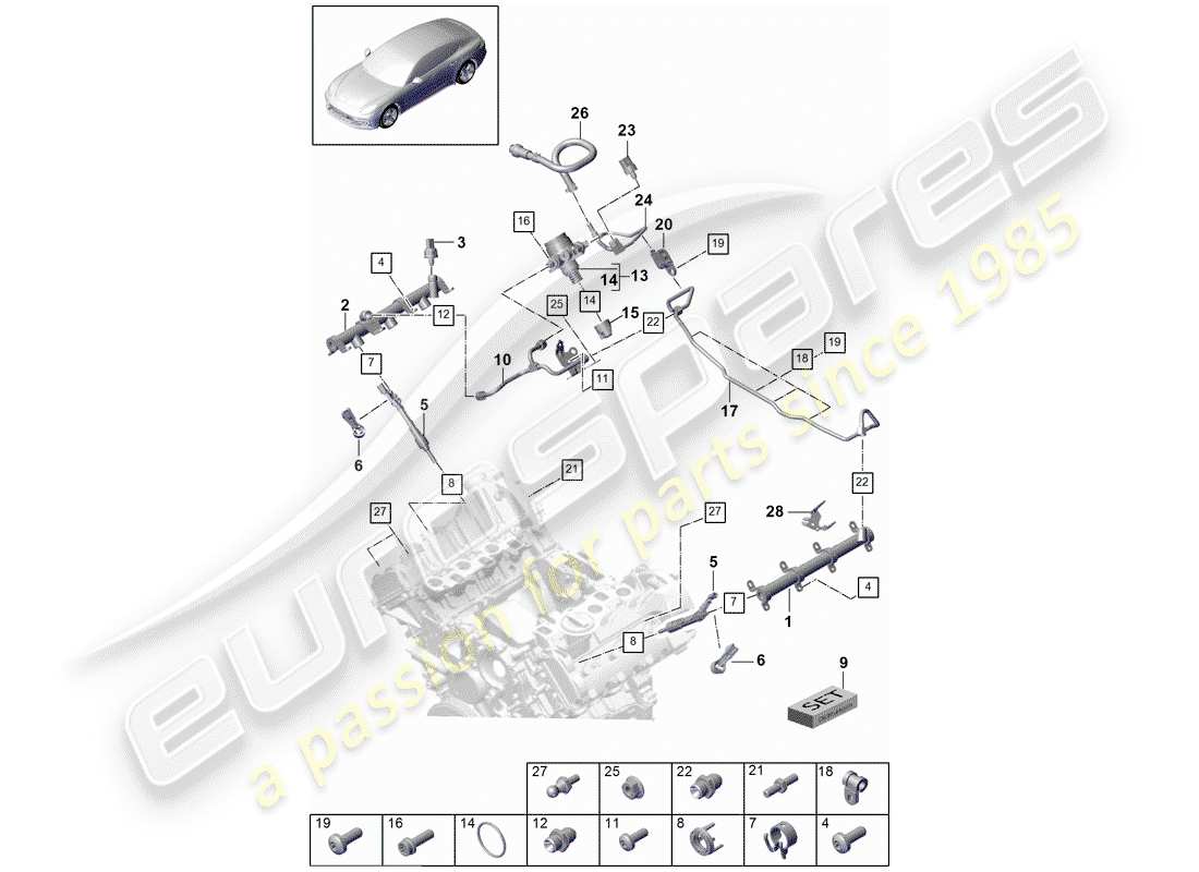 porsche panamera 971 (2020) fuel collection pipe part diagram