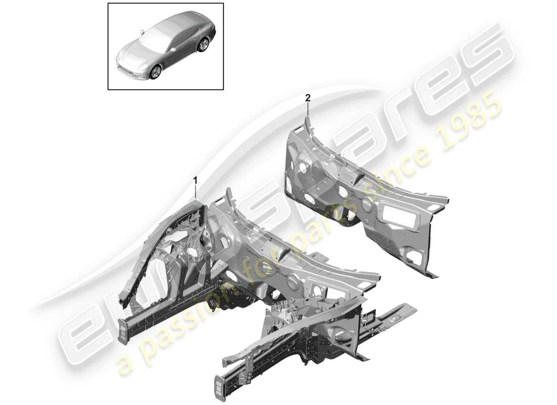 porsche panamera 971 (2018) front end part diagram