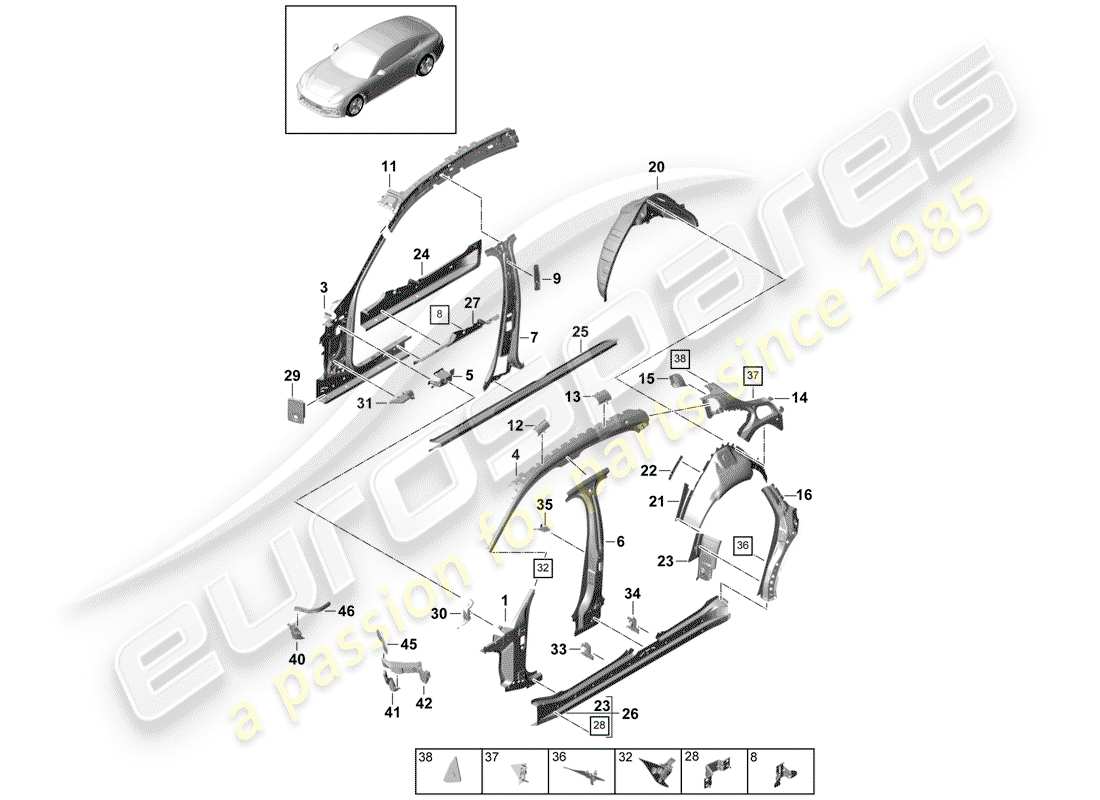 porsche panamera 971 (2018) side panel part diagram