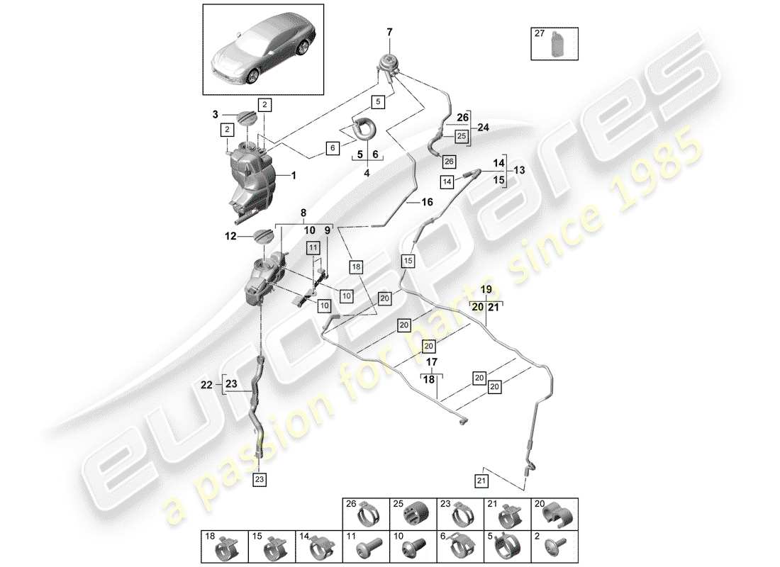 porsche panamera 971 (2018) water cooling part diagram