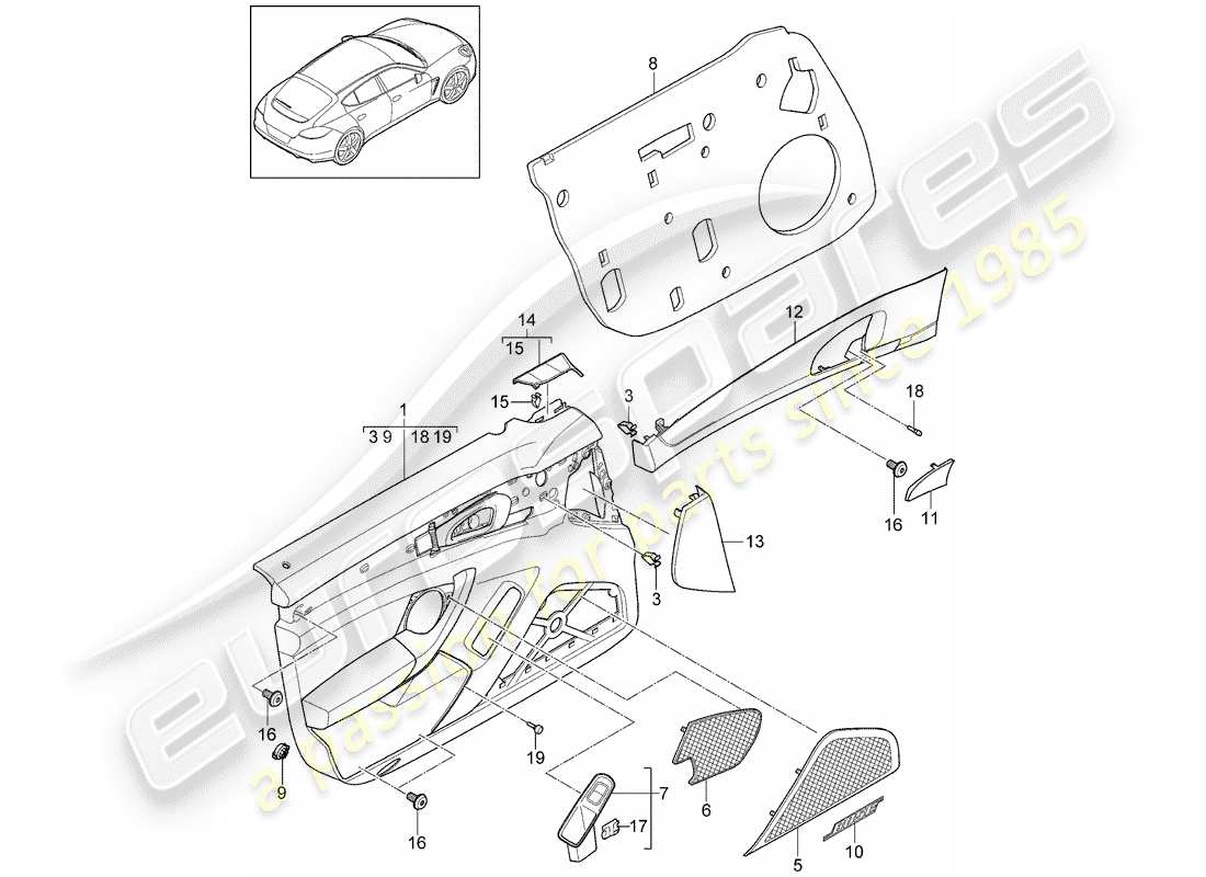 porsche panamera 970 (2012) door panel part diagram