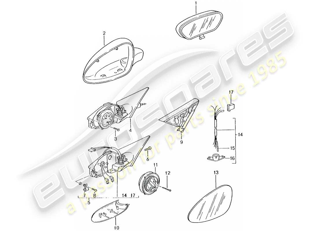 porsche boxster 986 (2001) rear view mirror inner - rear view mirror part diagram