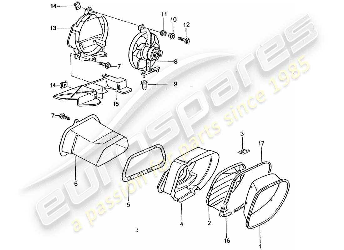 porsche boxster 986 (2001) engine compartment cooling part diagram