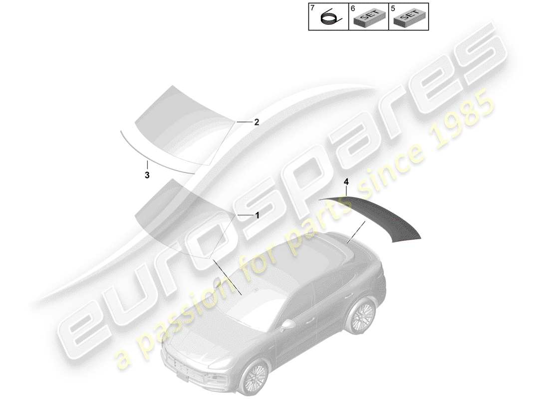 porsche cayenne e3 (2020) windshield glass part diagram