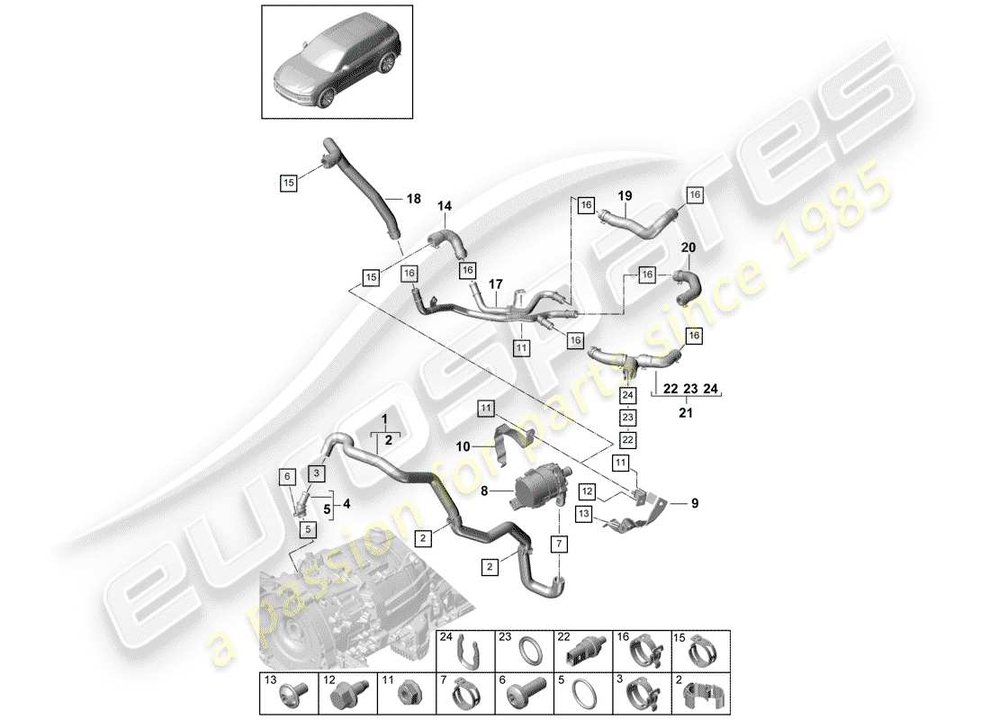 porsche cayenne e3 (2020) water cooling part diagram