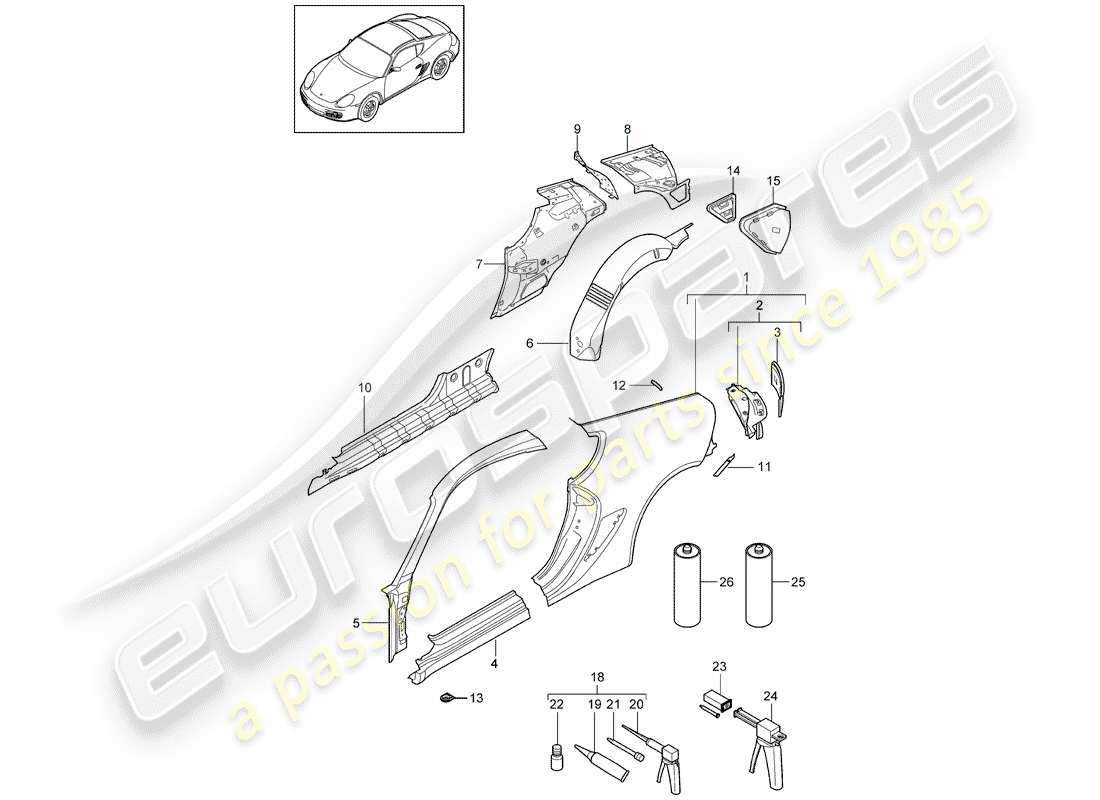 porsche cayman 987 (2010) side panel part diagram