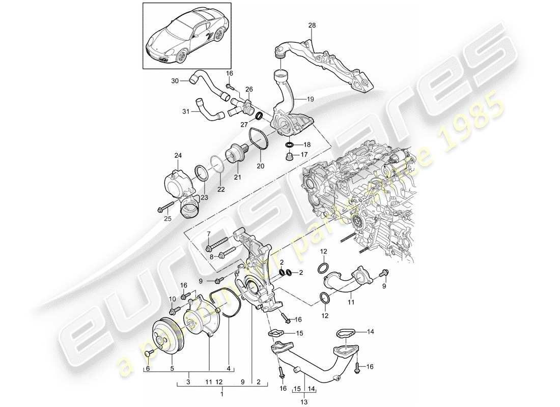 porsche cayman 987 (2010) water pump part diagram