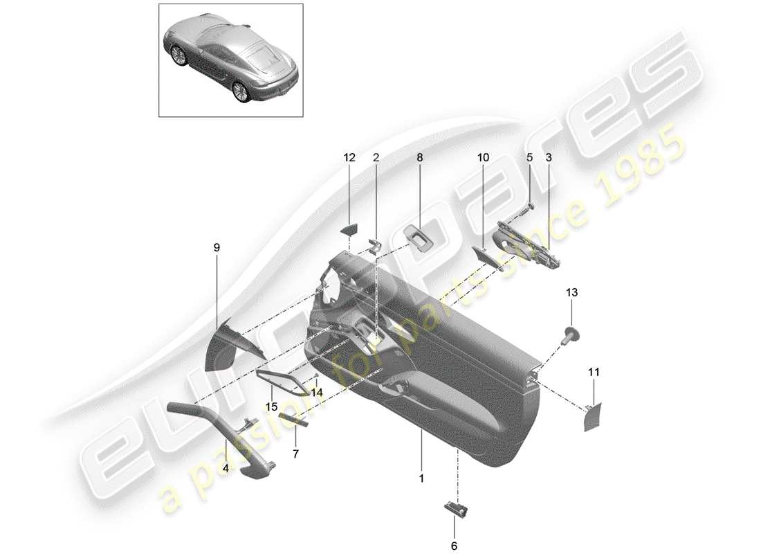 porsche cayman 981 (2014) door panel part diagram