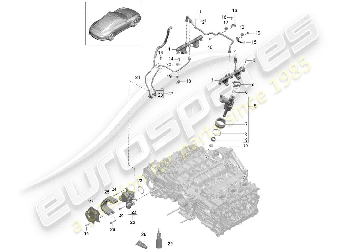 porsche 991 (2013) fuel collection pipe part diagram