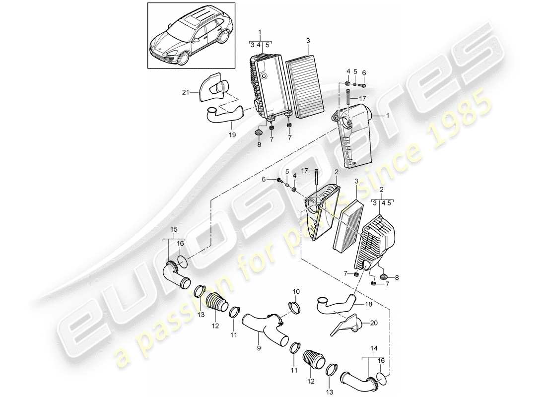 porsche cayenne e2 (2016) air cleaner with connecting part diagram