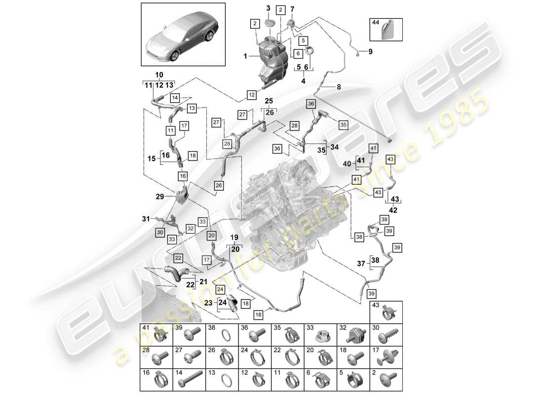 porsche panamera 971 (2017) water cooling part diagram