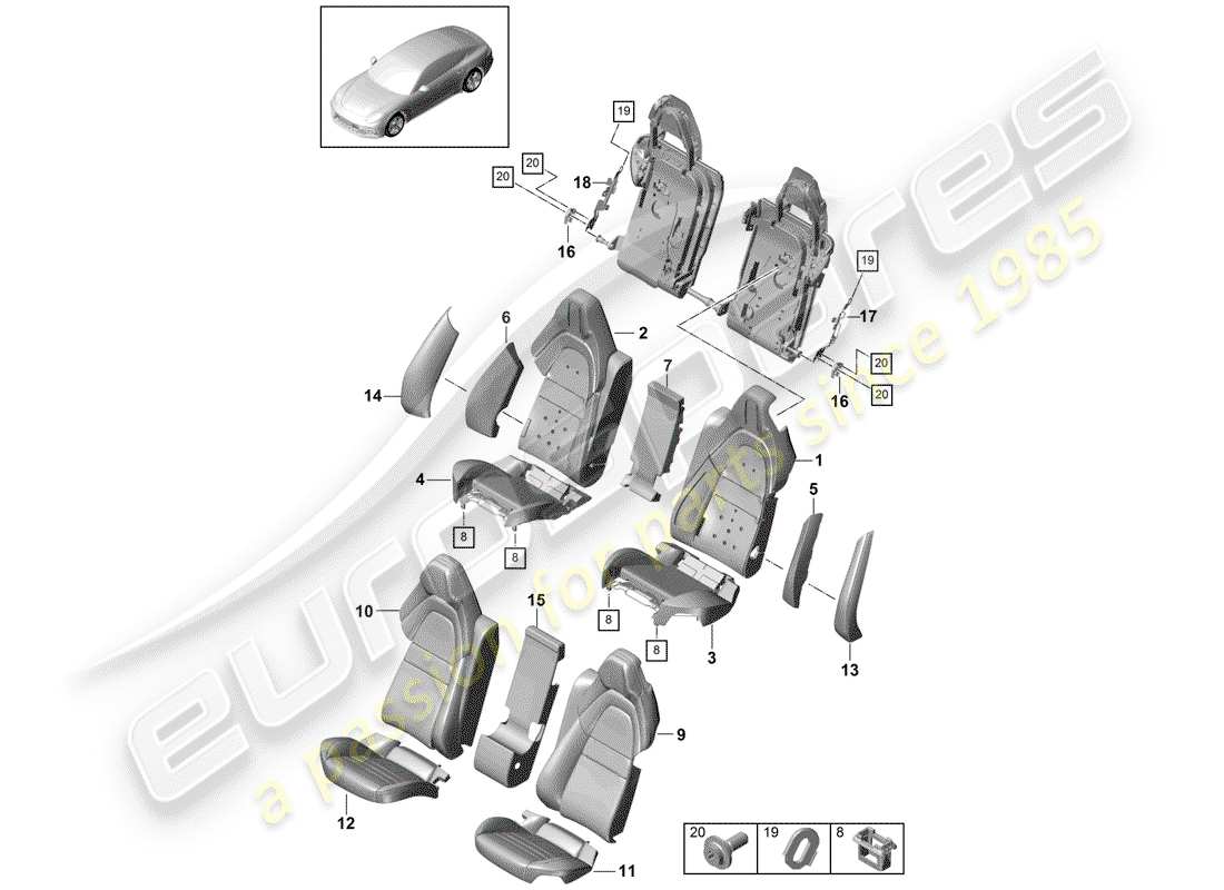 porsche panamera 971 (2019) seat part diagram