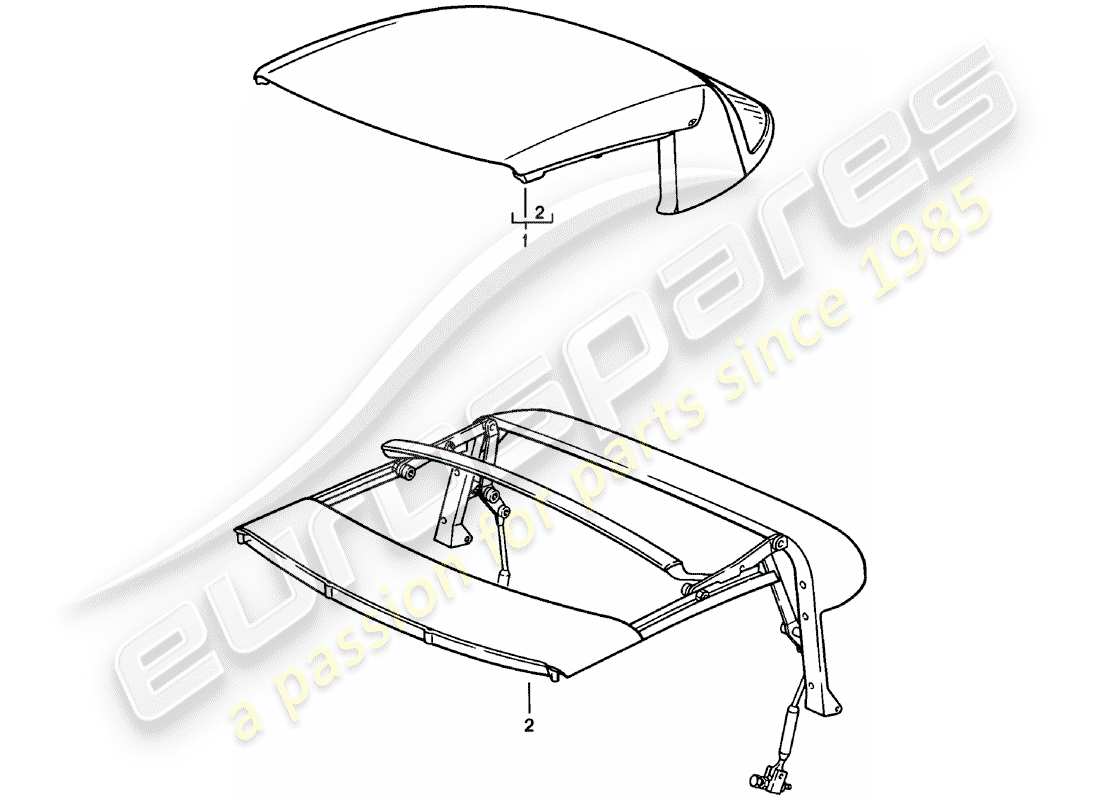 porsche 911 (1982) convertible top - top frame - manually part diagram