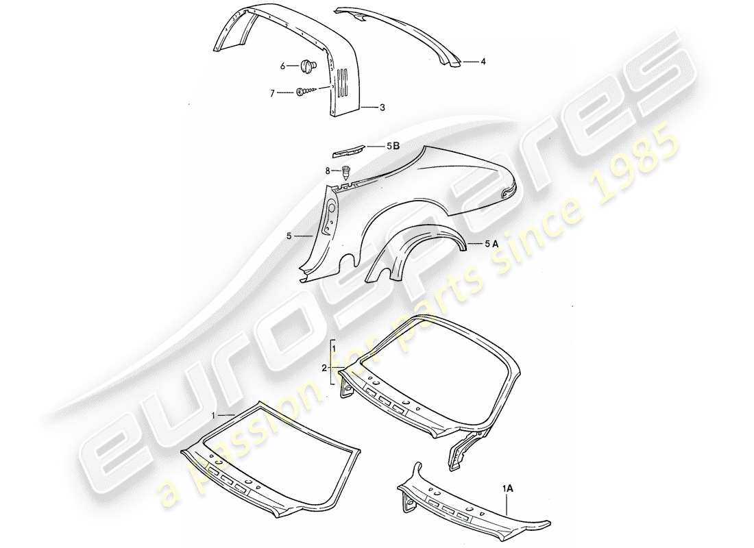 porsche 911 (1988) exterior panelling - - to fit use workshop material part diagram