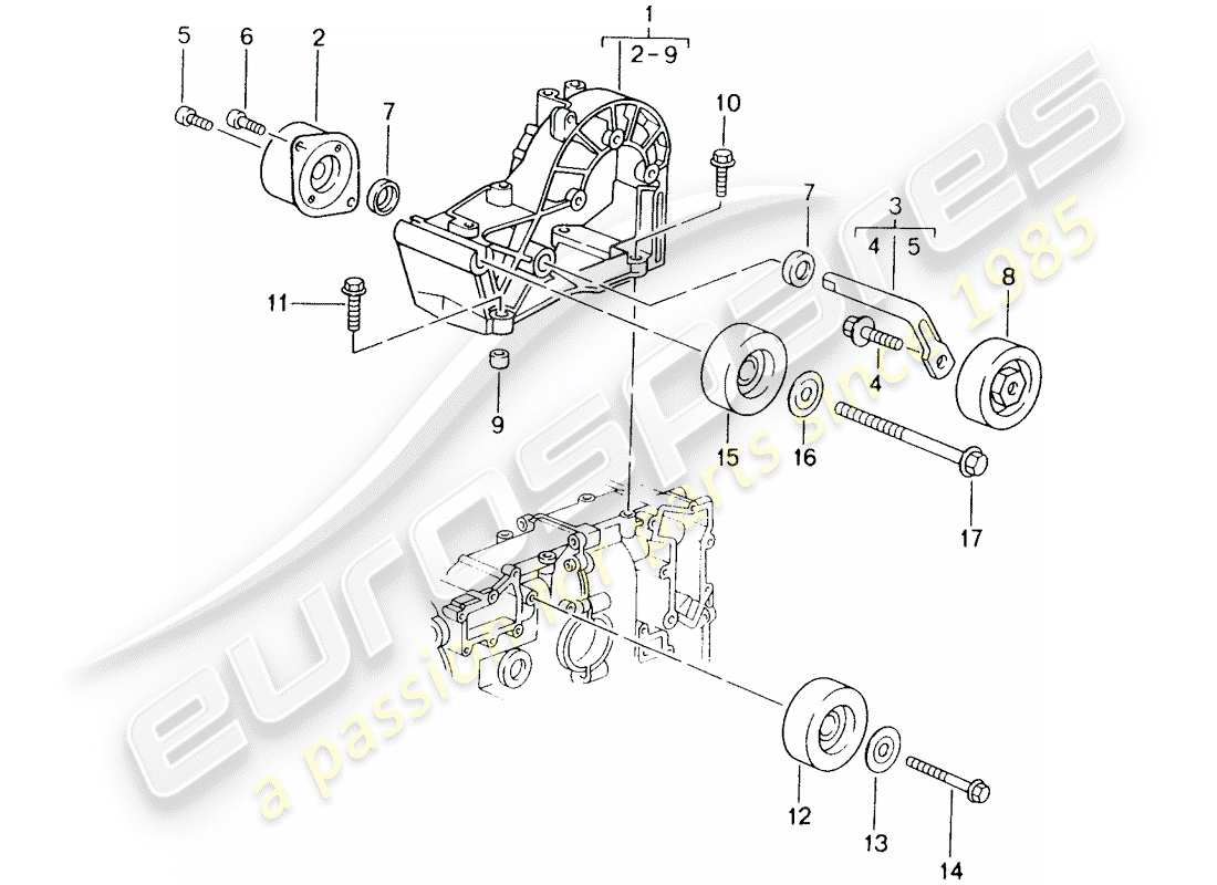 porsche 996 (2002) belt tensioning damper - relay roller - bracket part diagram