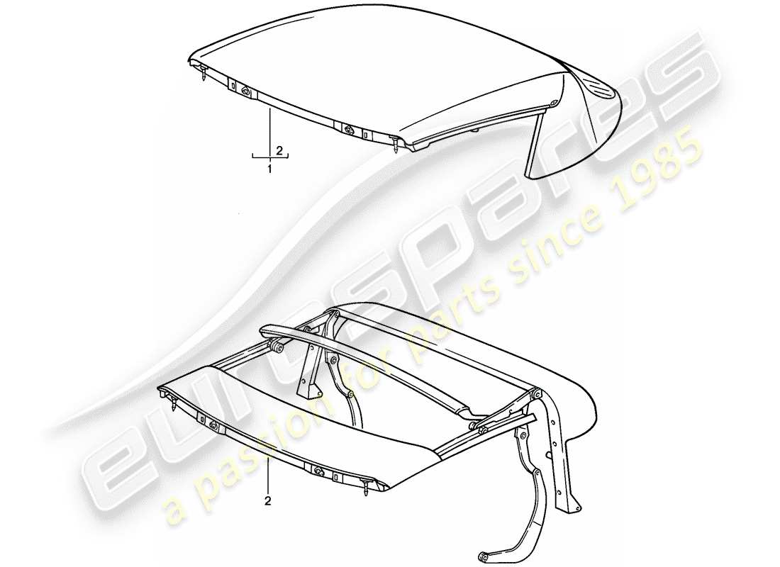 porsche 911 (1987) convertible top - top frame - manually adjustable part diagram