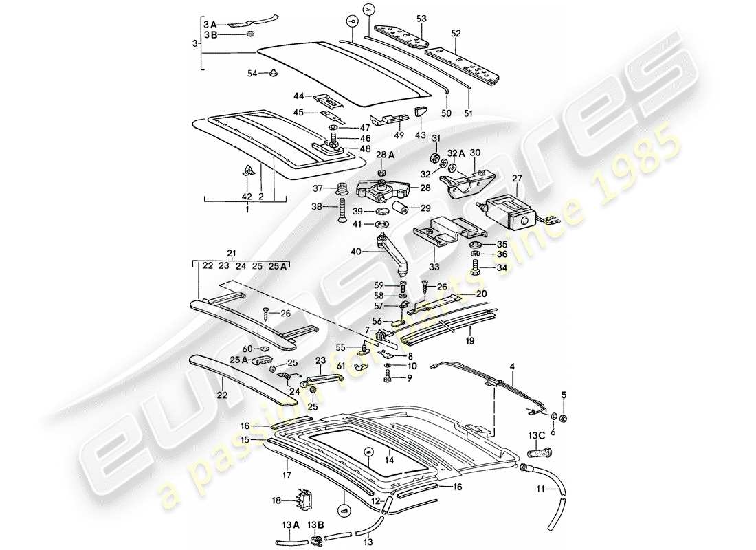 porsche 911 (1987) sunroof part diagram