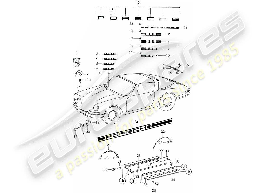 porsche 911/912 (1969) decorative fittings - d - mj 1969>> - mj 1969 part diagram