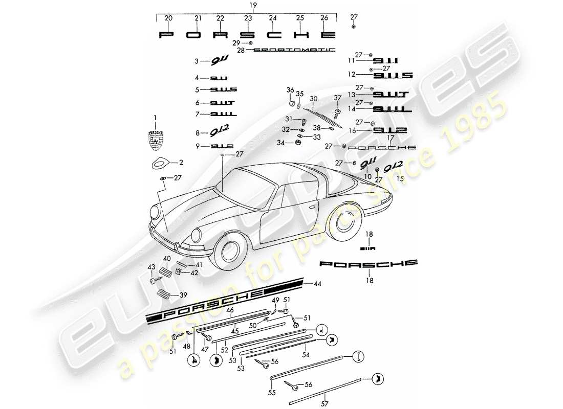 porsche 911/912 (1969) decorative fittings - d >> - mj 1968 part diagram