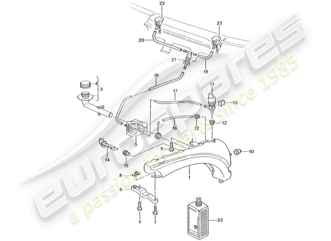 porsche 996 t/gt2 (2002) windshield washer unit part diagram