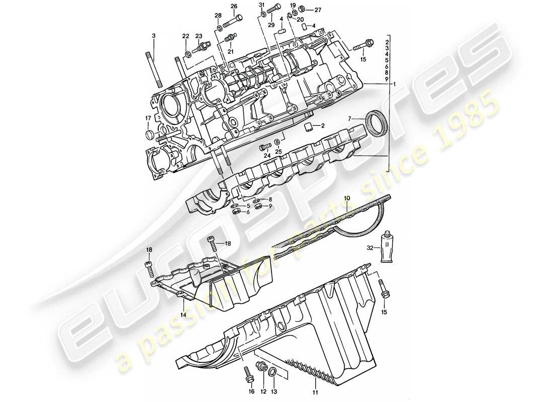 porsche 944 (1983) crankcase part diagram