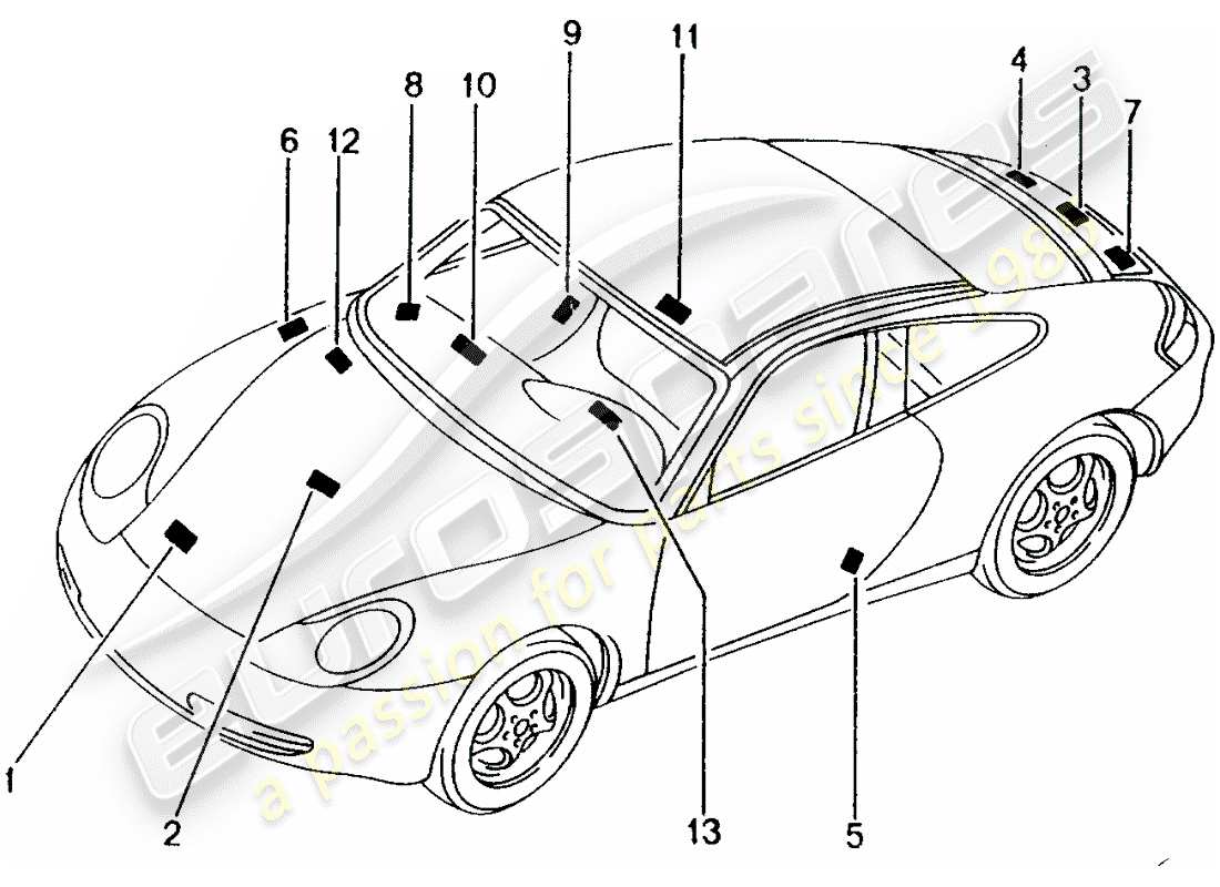 porsche 996 (2004) signs/notices part diagram