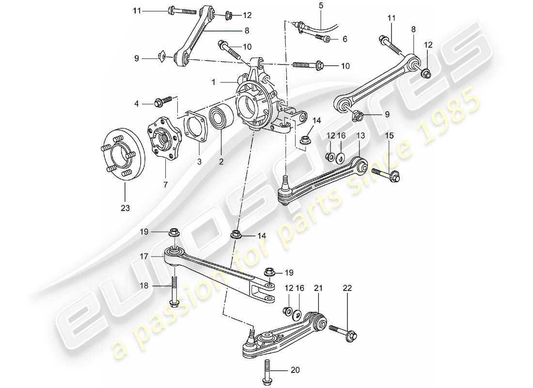 porsche 996 (2004) rear axle - wheel carrier - upper link - wheel hub part diagram